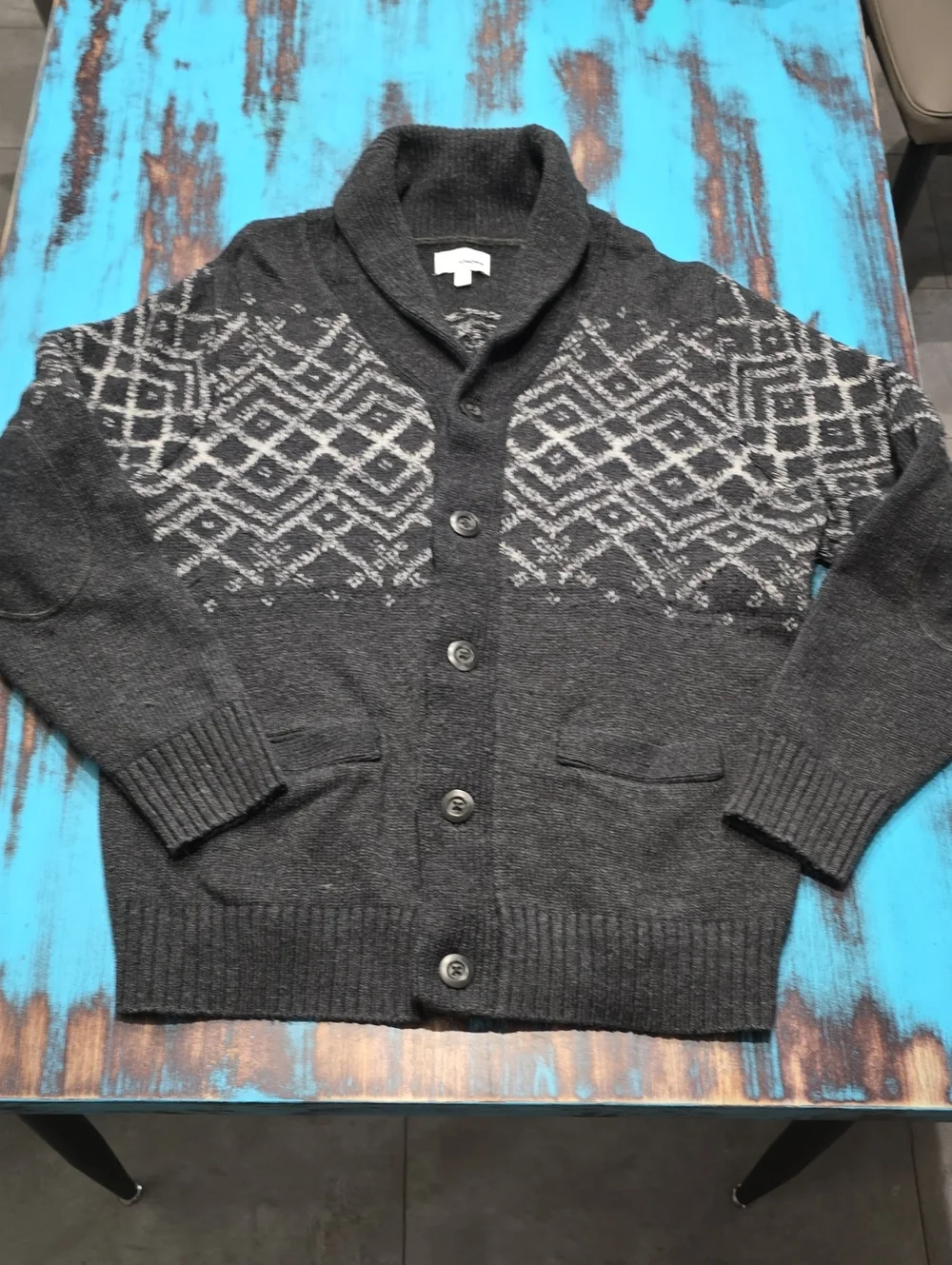 Sonoma Charcoal Gray Shawl Collar Cardigan with Fair Isle Yoke